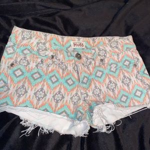 Low Cut Printed Denim Shorts